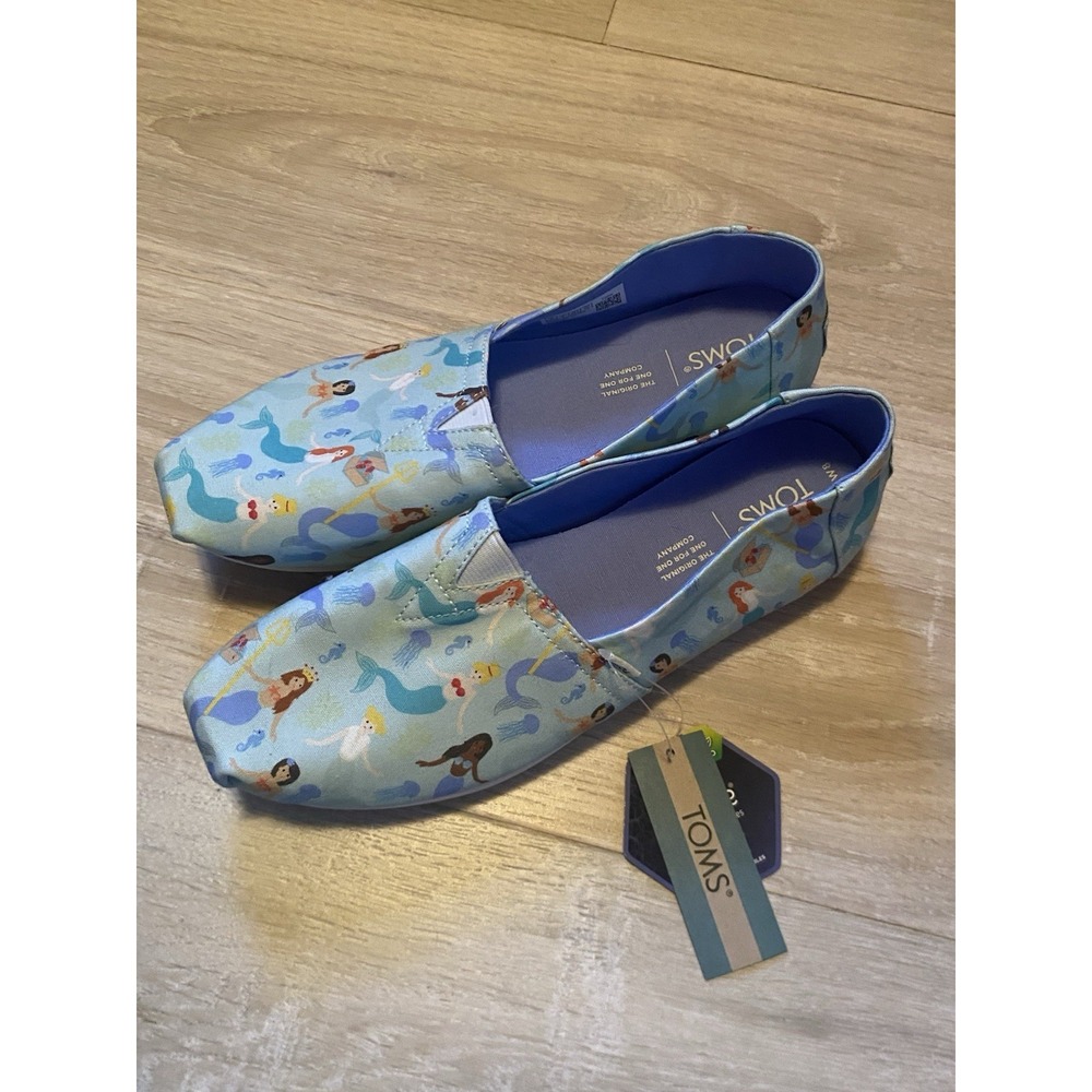 TOMS Alpargata Blue Mermaid Party Slip-On Canvas Flats Shoes Lightweight Sz 8